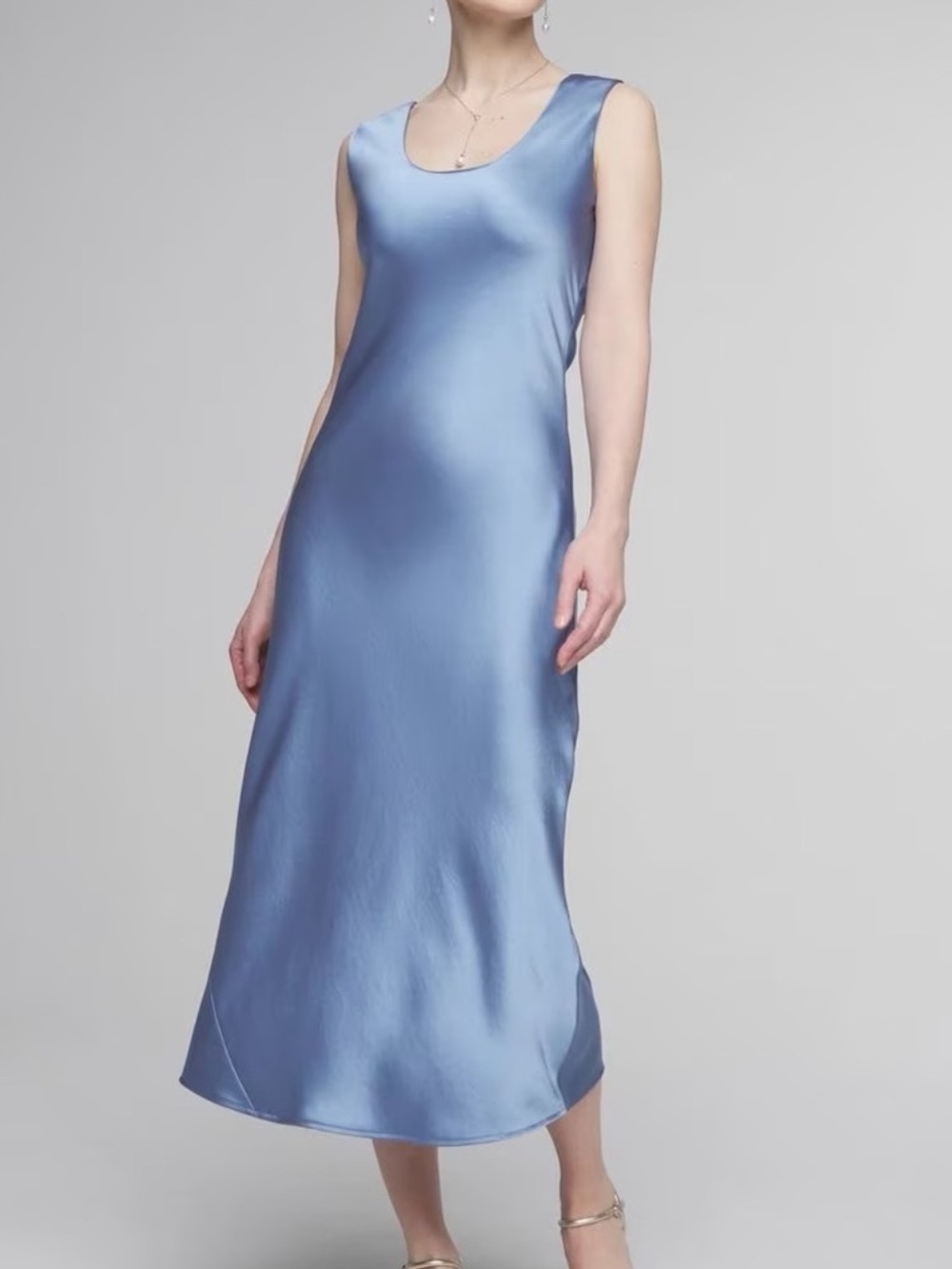 NWOT WHBM SIZE 6 blue midi satin dress draped back‎